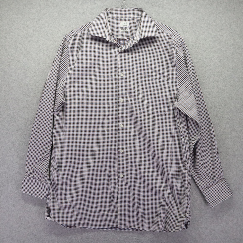 Ike Behar Shirt Mens 15.5-33 Performance 100 Non-Iron Button Plaid Long Sleeve
